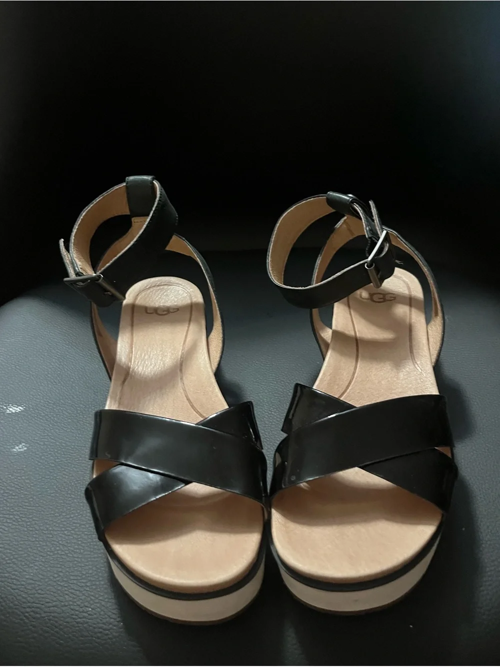 UGG Black Patent Leather Tipton Platform Ankle Sandals size 5